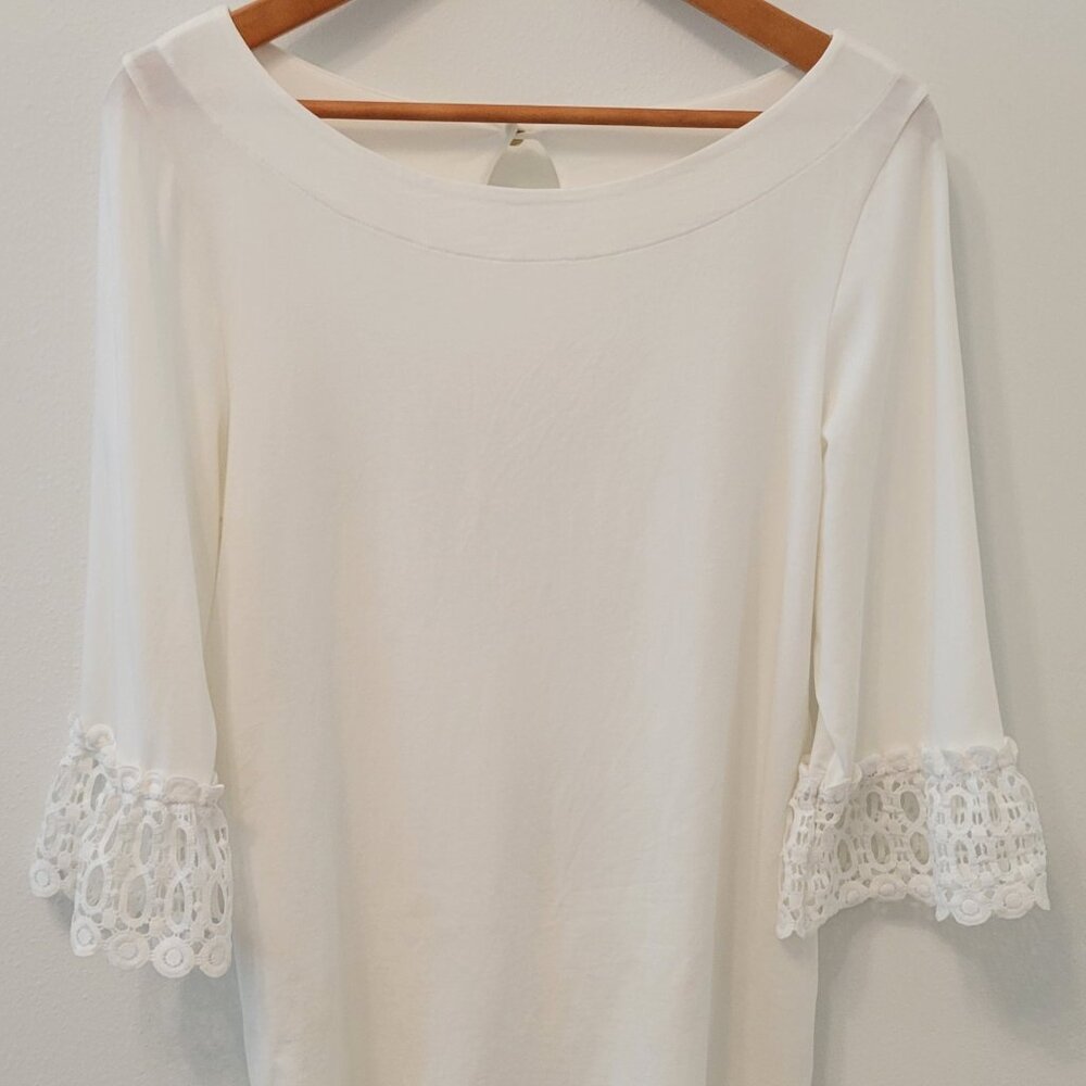 🌴🌞🍍 LILLY PULITZER Waverly Lace Ruffle Sleeve Top ~ Resort White ~ Size Large